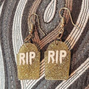 Gold Glitter RIP Earrings